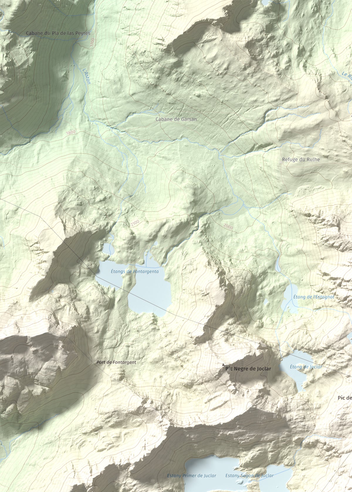 Mapa de relieve de Pic d'Escobes, 2780 m, Andorra, lámina 100 Cims de Trobart. Detalle de la zona superior izquierda. 50 × 70 cm.