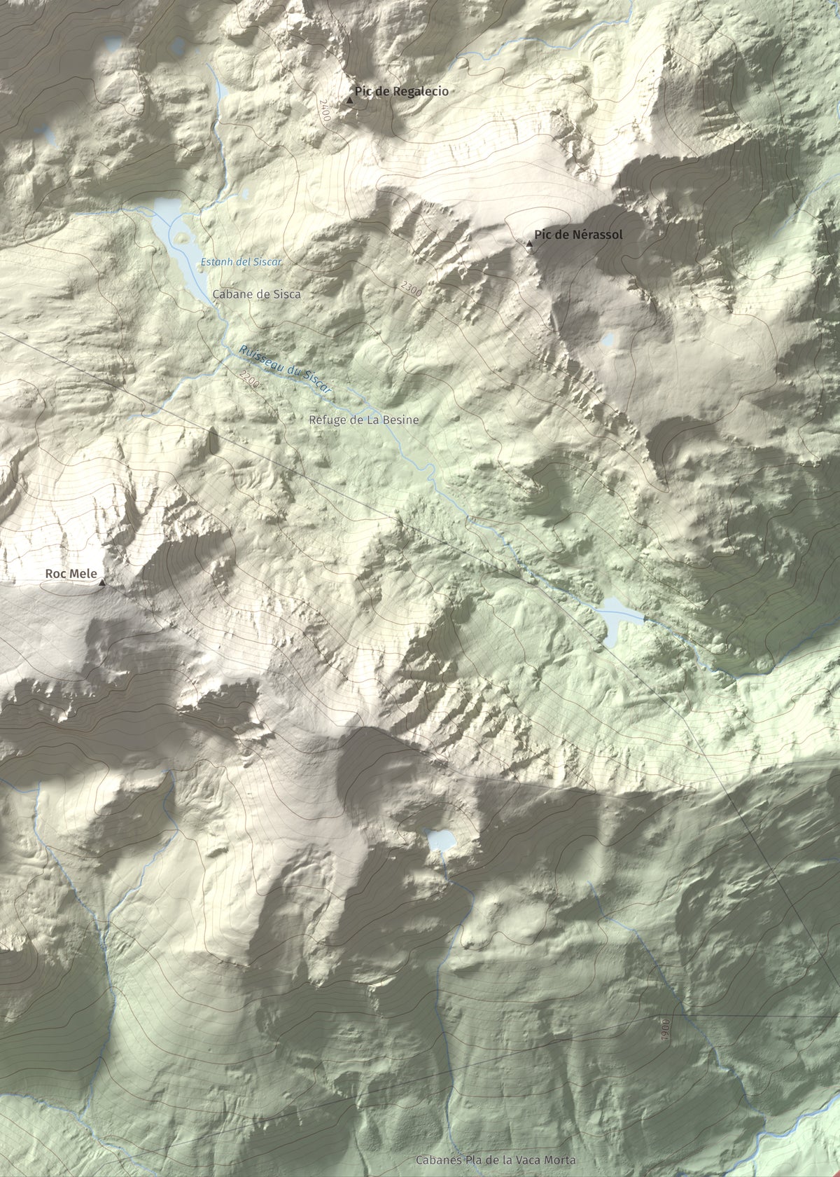 Mapa de relieve de Pic d'Escobes, 2780 m, Andorra, lámina 100 Cims de Trobart. Detalle de la zona inferior derecha. 50 × 70 cm.