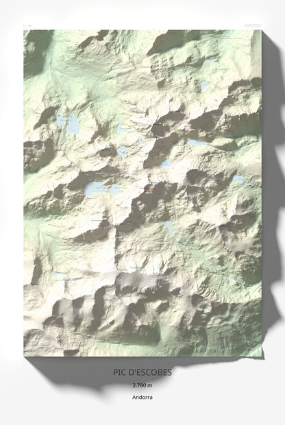 Mapa de relieve de Pic d'Escobes, 2780 m, Andorra, lámina 100 Cims de Trobart 61 × 91 cm.