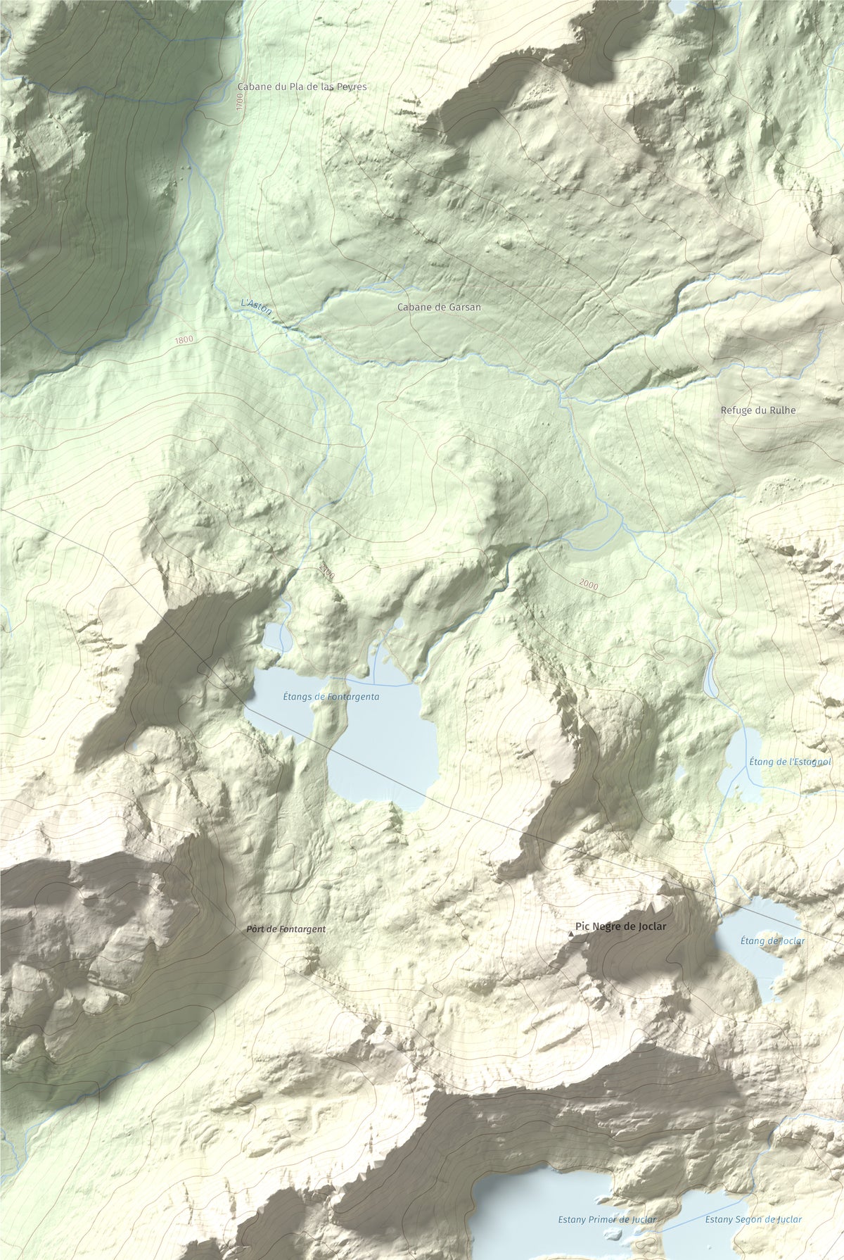 Mapa de relieve de Pic d'Escobes, 2780 m, Andorra, lámina 100 Cims de Trobart. Detalle de la zona superior izquierda. 61 × 91 cm.