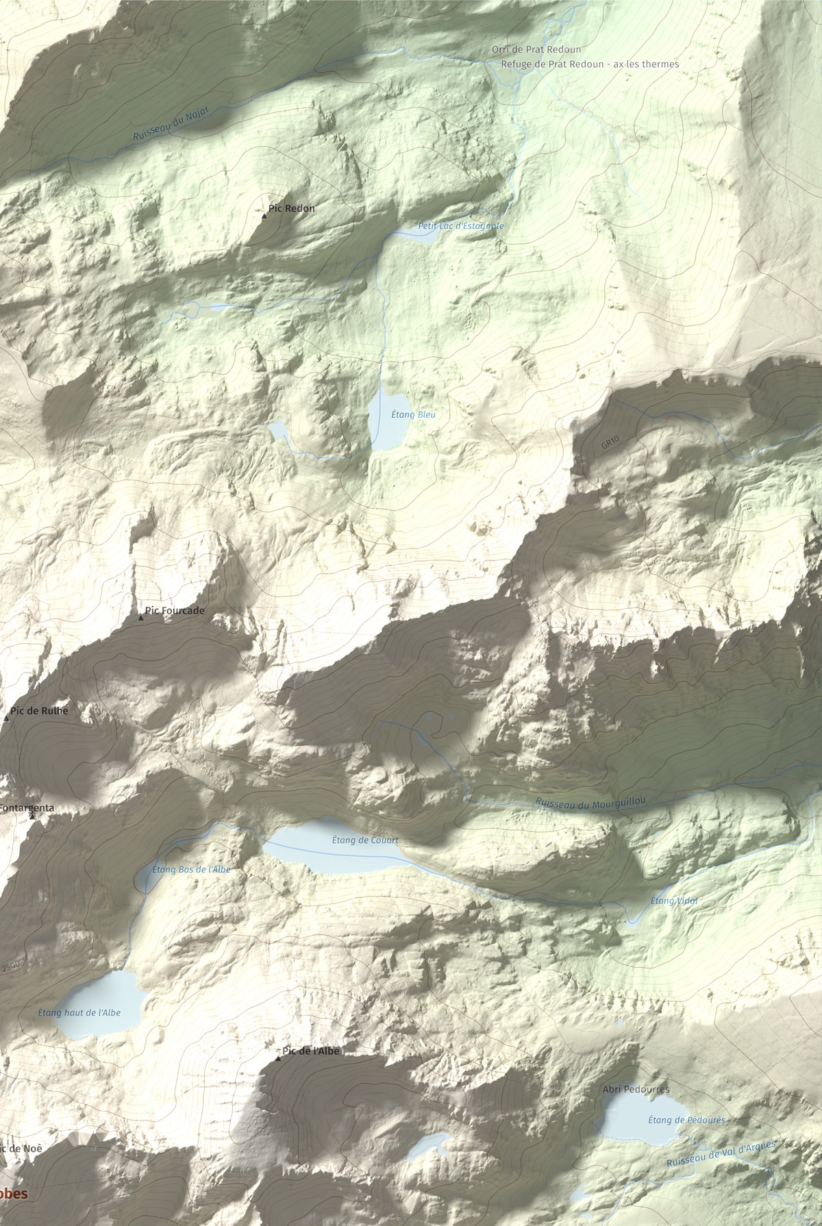 Mapa de relieve de Pic d'Escobes, 2780 m, Andorra, lámina 100 Cims de Trobart. Detalle de la zona superior derecha. 61 × 91 cm.