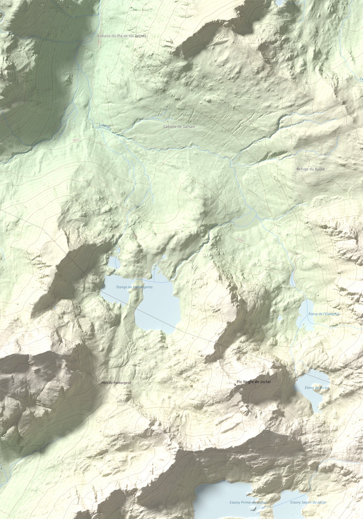 Mapa de relieve de Pic d'Escobes, 2780 m, Andorra, lámina 100 Cims de Trobart. Detalle de la zona superior izquierda. 70 × 100 cm.