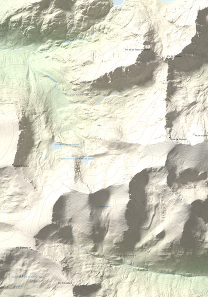 Mapa de relieve de Pic d'Escobes, 2780 m, Andorra, lámina 100 Cims de Trobart. Detalle de la zona inferior izquierda. 70 × 100 cm.