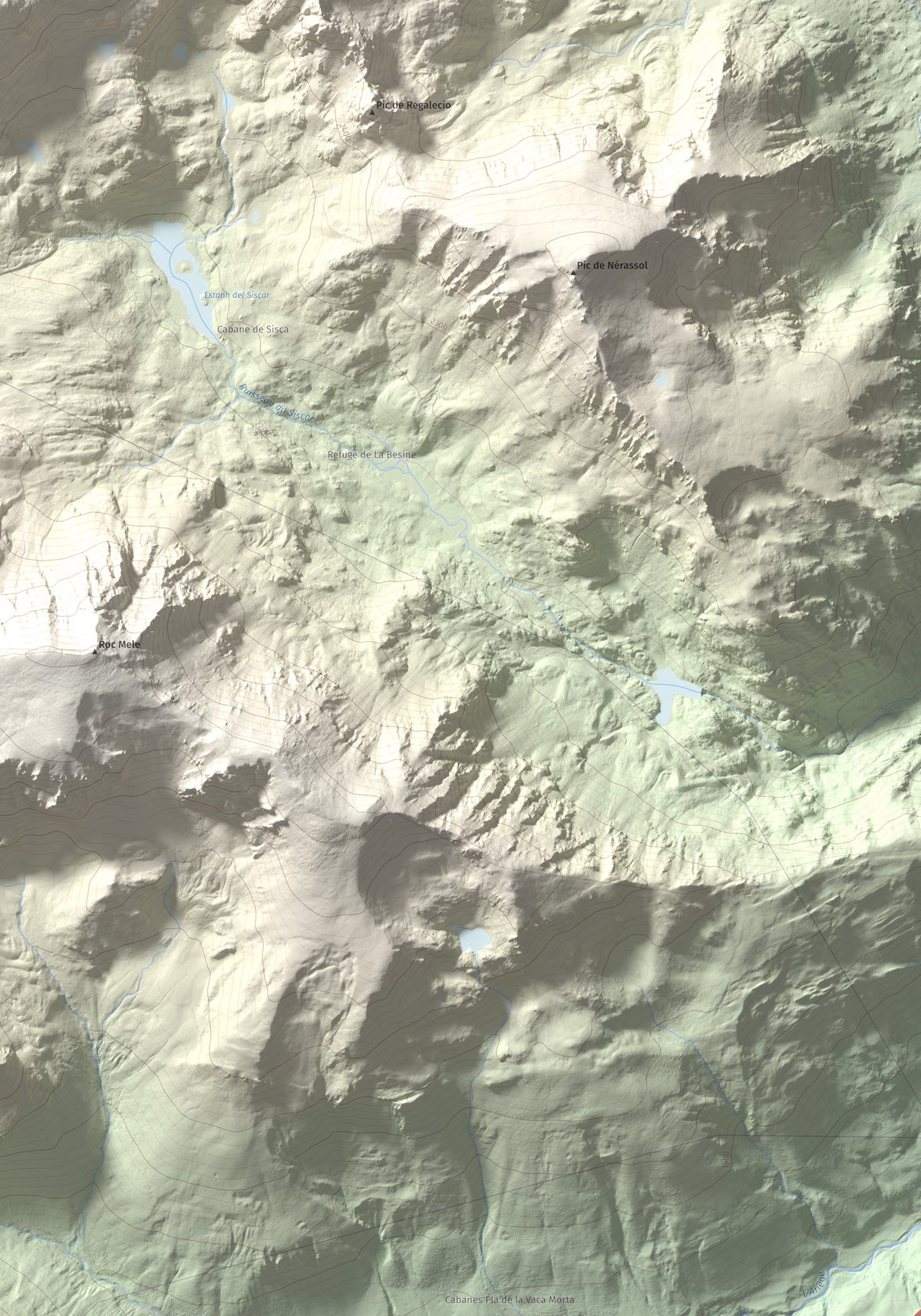 Mapa de relieve de Pic d'Escobes, 2780 m, Andorra, lámina 100 Cims de Trobart. Detalle de la zona inferior derecha. 70 × 100 cm.