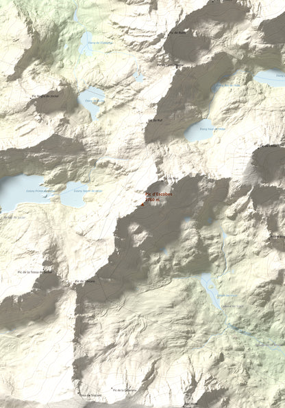 Mapa de relieve de Pic d'Escobes, 2780 m, Andorra, lámina 100 Cims de Trobart. Detalle de la zona central. 70 × 100 cm.