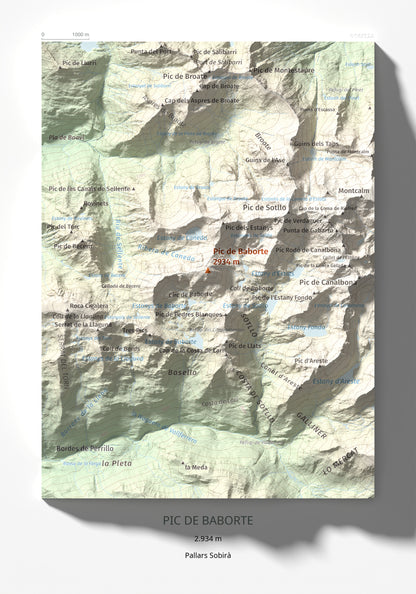 Mapa de relieve de Pic de Baborte, 2934 m, Pallars Sobirà, lámina 100 Cims de Trobart 21 × 30 cm.