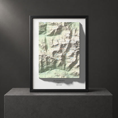 Mapa de relieve de Pic de Baborte, 2934 m, Pallars Sobirà, lámina 100 Cims de Trobart. Presentación enmarcada. 30 × 40 cm.
