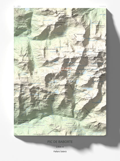 Mapa de relieve de Pic de Baborte, 2934 m, Pallars Sobirà, lámina 100 Cims de Trobart 30 × 40 cm.