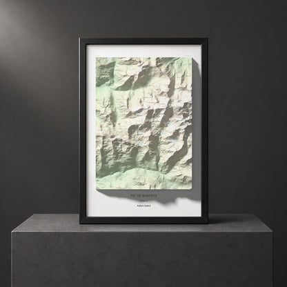 Mapa de relieve de Pic de Baborte, 2934 m, Pallars Sobirà, lámina 100 Cims de Trobart. Presentación enmarcada. 61 × 91 cm.