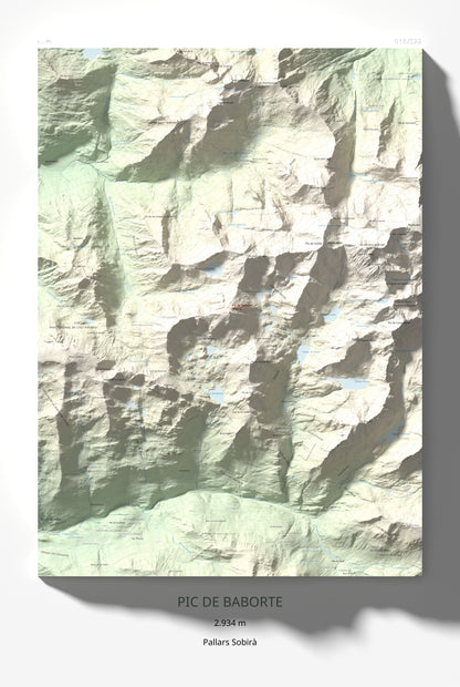 Mapa de relieve de Pic de Baborte, 2934 m, Pallars Sobirà, lámina 100 Cims de Trobart 61 × 91 cm.