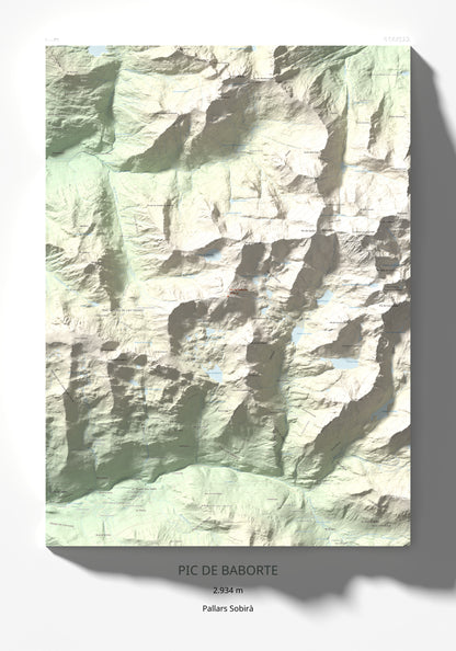Mapa de relieve de Pic de Baborte, 2934 m, Pallars Sobirà, lámina 100 Cims de Trobart 70 × 100 cm.