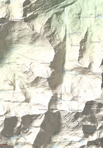 Mapa de relieve de Pic de Baborte, 2934 m, Pallars Sobirà, lámina 100 Cims de Trobart. Detalle de la zona superior derecha. 70 × 100 cm.