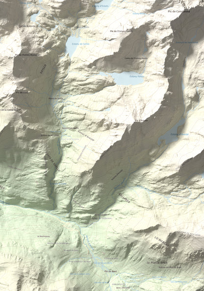 Mapa de relieve de Pic de Baborte, 2934 m, Pallars Sobirà, lámina 100 Cims de Trobart. Detalle de la zona inferior derecha. 70 × 100 cm.