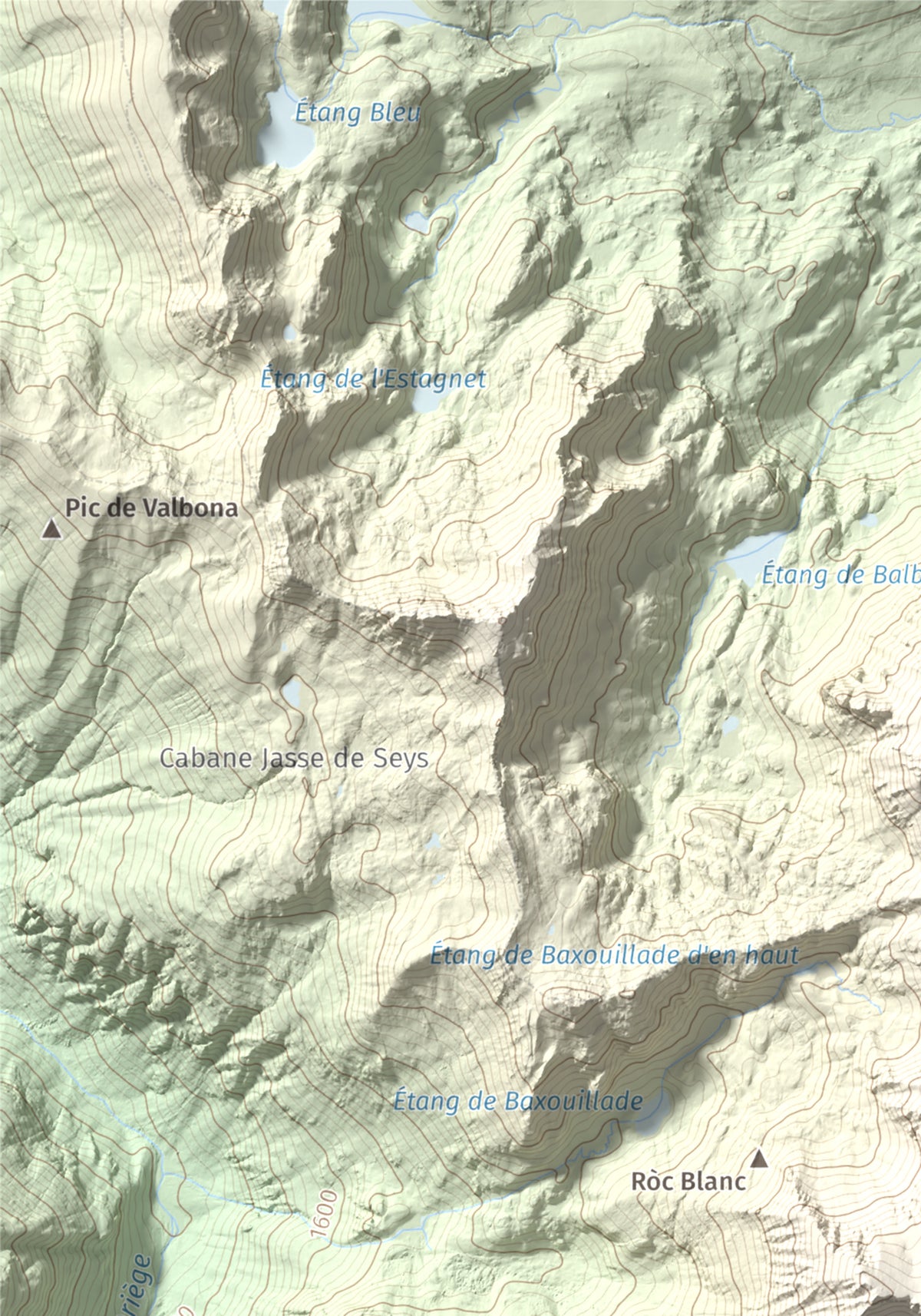 Mapa de relieve de Pic de Baixollada, 2546 m, Capcir, lámina 100 Cims de Trobart. Detalle de la zona superior izquierda. 21 × 30 cm.