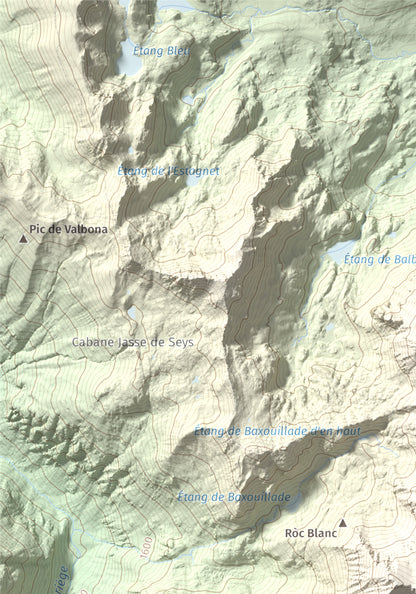 Mapa de relieve de Pic de Baixollada, 2546 m, Capcir, lámina 100 Cims de Trobart. Detalle de la zona superior izquierda. 21 × 30 cm.