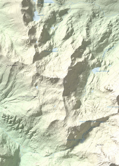 Mapa de relieve de Pic de Baixollada, 2546 m, Capcir, lámina 100 Cims de Trobart. Detalle de la zona superior izquierda. 50 × 70 cm.