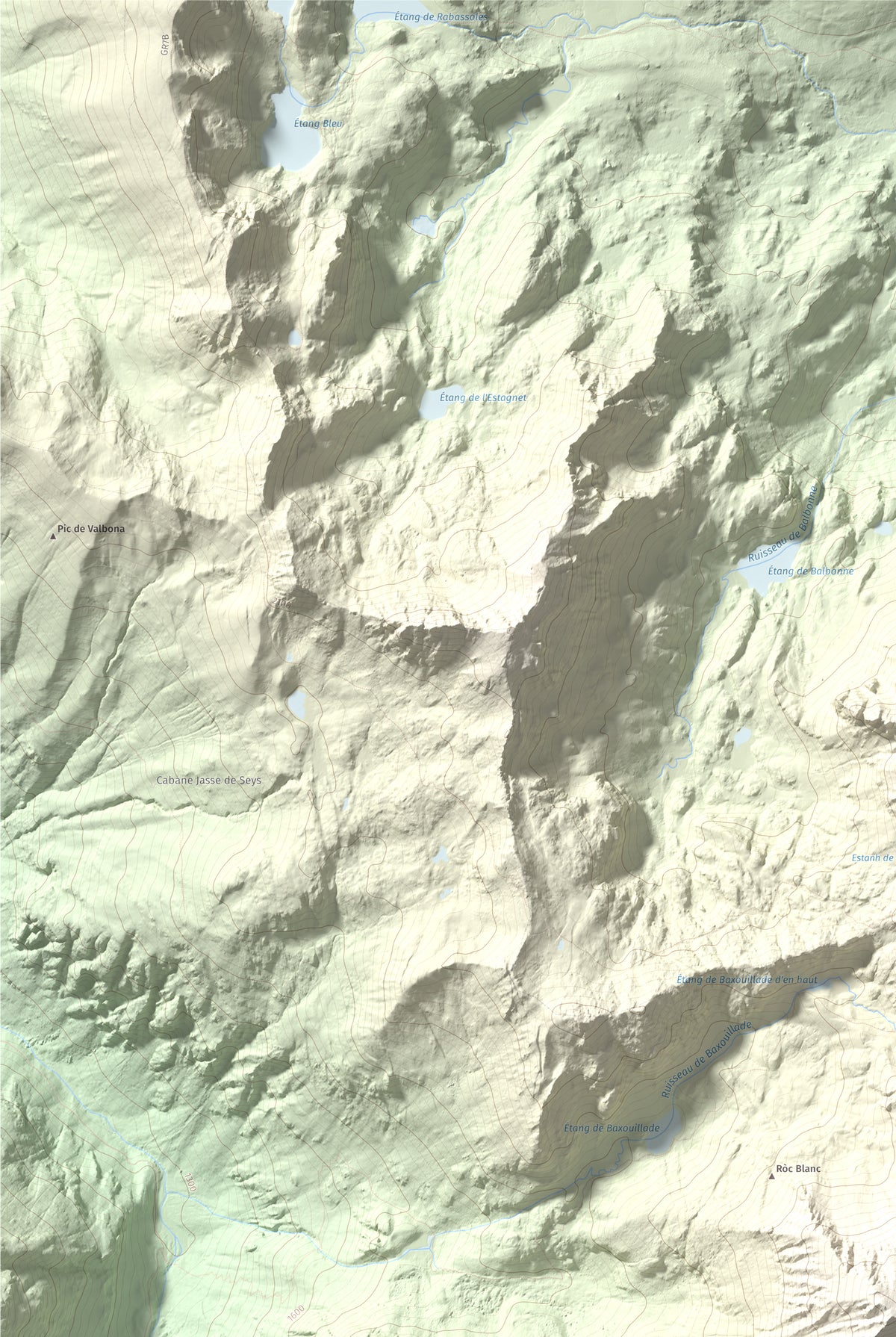 Mapa de relieve de Pic de Baixollada, 2546 m, Capcir, lámina 100 Cims de Trobart. Detalle de la zona superior izquierda. 61 × 91 cm.