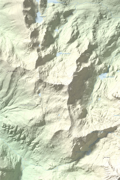 Mapa de relieve de Pic de Baixollada, 2546 m, Capcir, lámina 100 Cims de Trobart. Detalle de la zona superior izquierda. 61 × 91 cm.