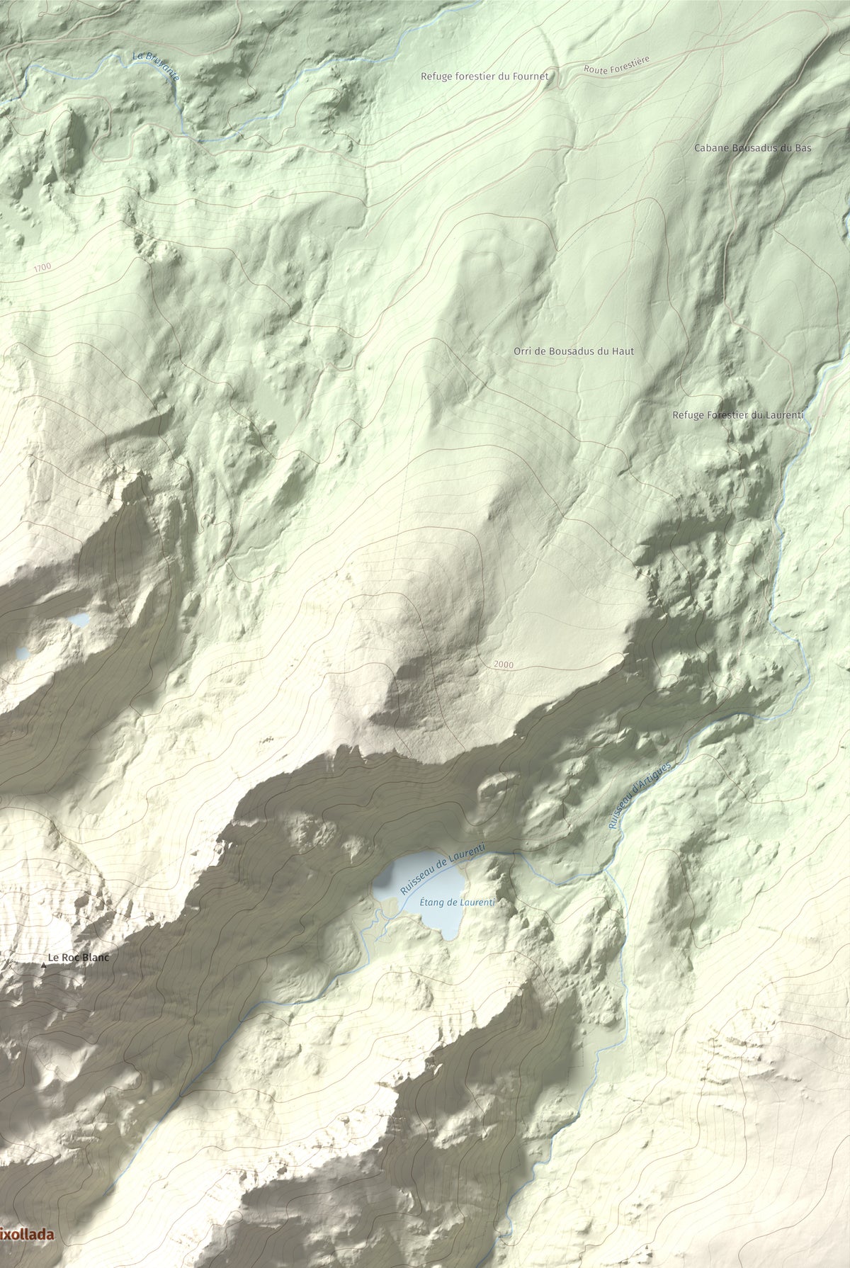 Mapa de relieve de Pic de Baixollada, 2546 m, Capcir, lámina 100 Cims de Trobart. Detalle de la zona superior derecha. 61 × 91 cm.