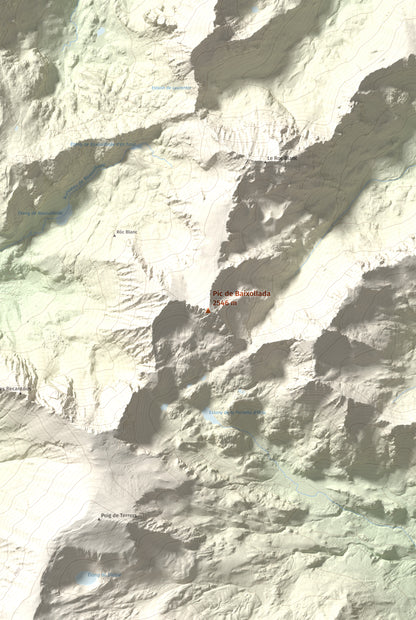 Mapa de relieve de Pic de Baixollada, 2546 m, Capcir, lámina 100 Cims de Trobart. Detalle de la zona central. 61 × 91 cm.