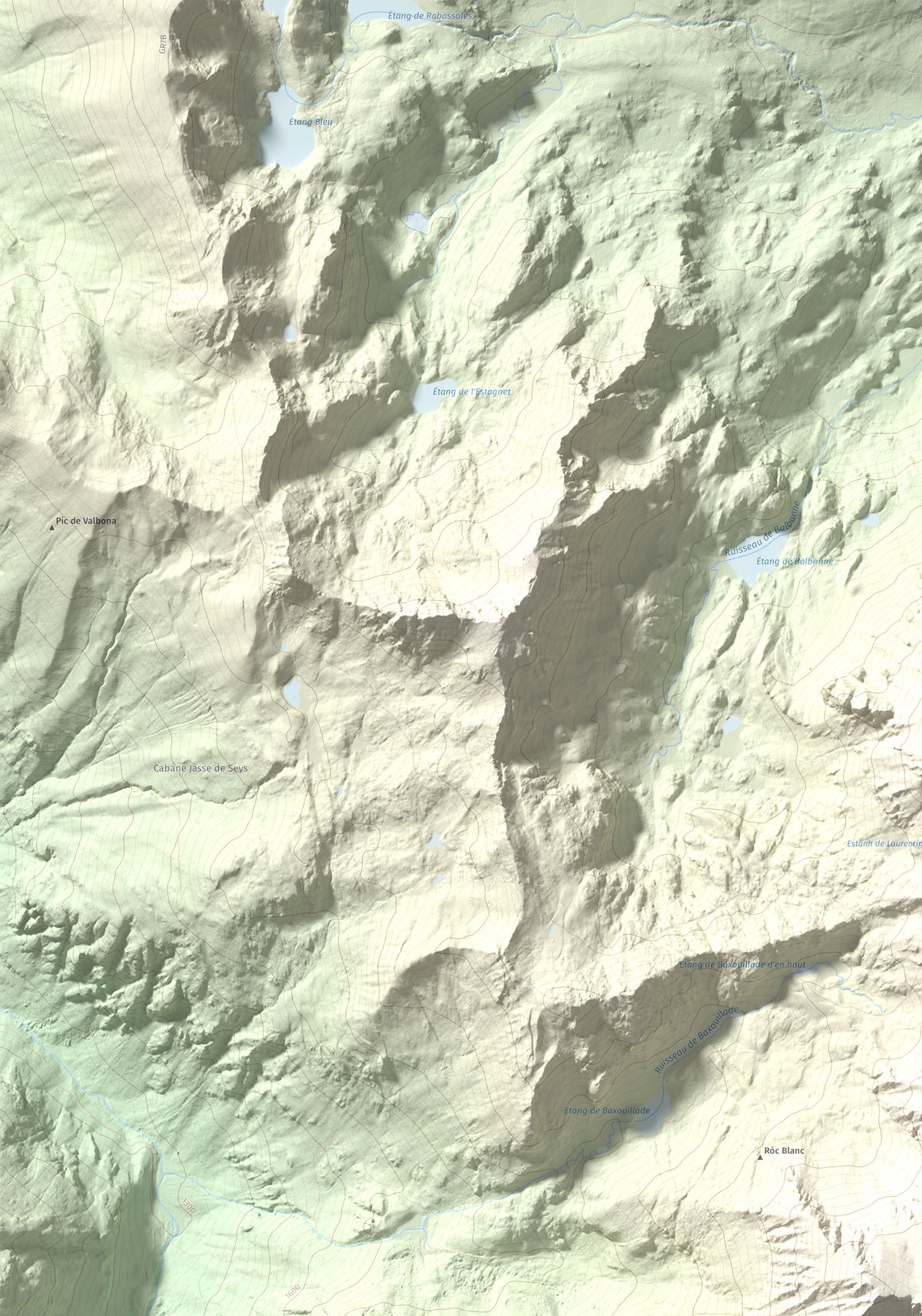 Mapa de relieve de Pic de Baixollada, 2546 m, Capcir, lámina 100 Cims de Trobart. Detalle de la zona superior izquierda. 70 × 100 cm.