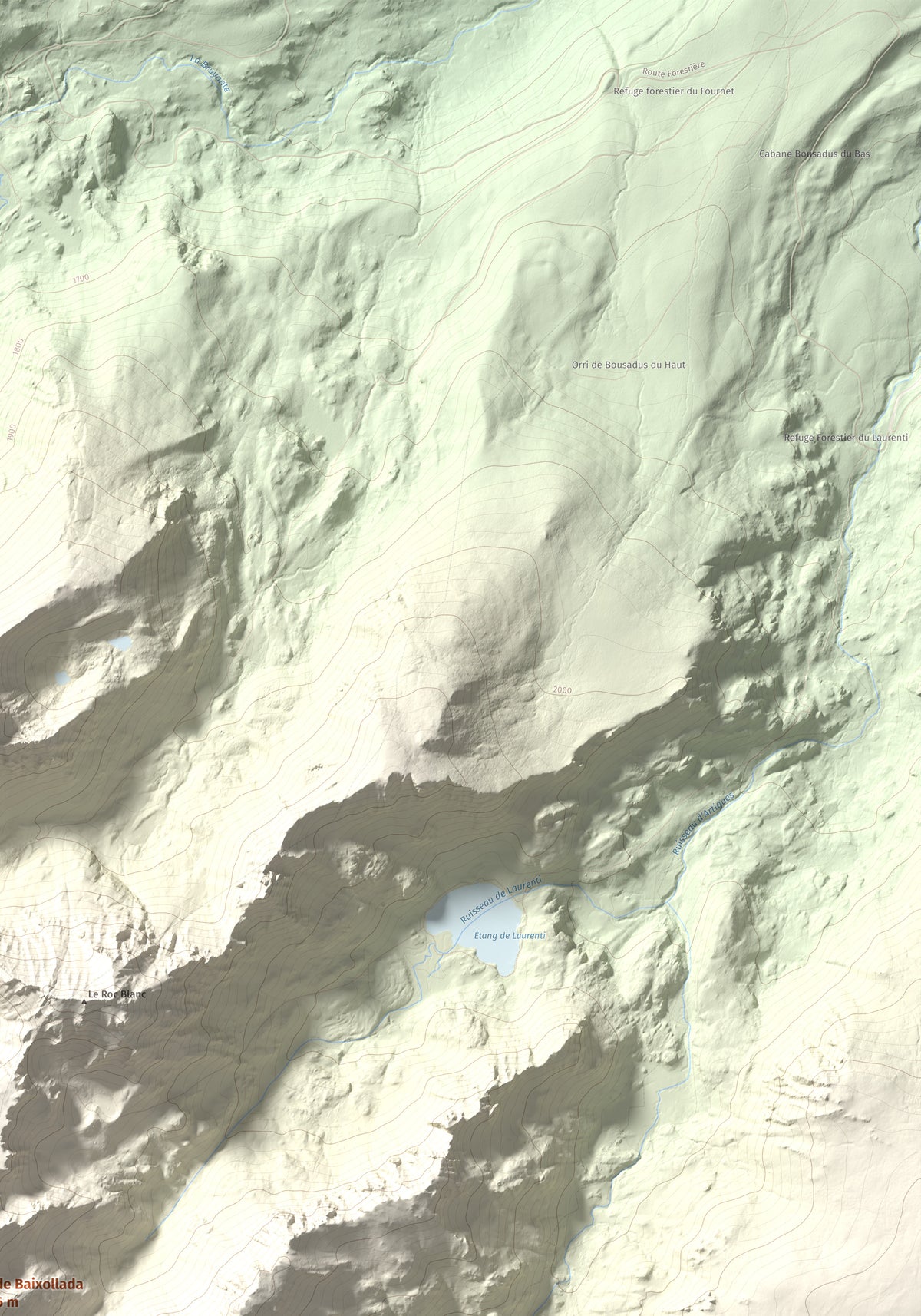 Mapa de relieve de Pic de Baixollada, 2546 m, Capcir, lámina 100 Cims de Trobart. Detalle de la zona superior derecha. 70 × 100 cm.