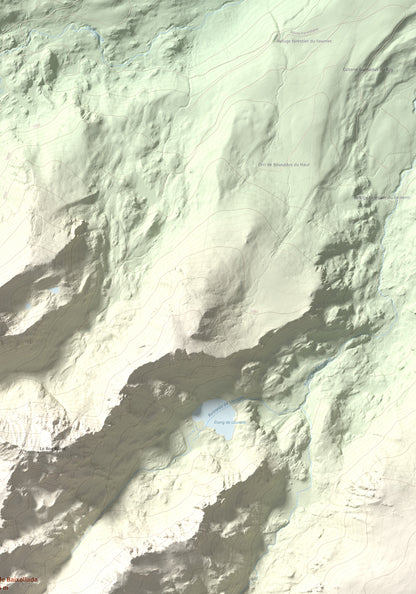 Mapa de relieve de Pic de Baixollada, 2546 m, Capcir, lámina 100 Cims de Trobart. Detalle de la zona superior derecha. 70 × 100 cm.