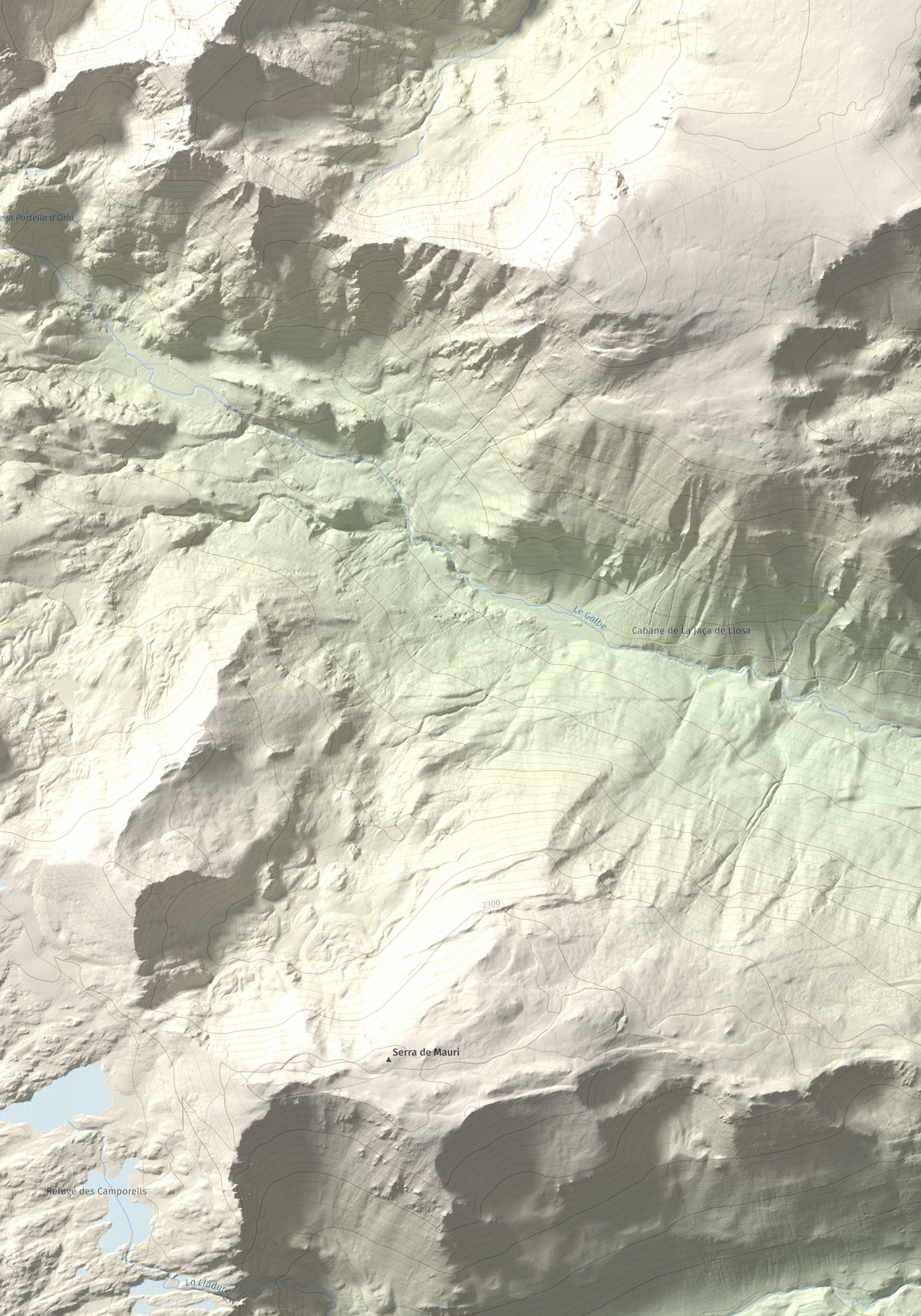 Mapa de relieve de Pic de Baixollada, 2546 m, Capcir, lámina 100 Cims de Trobart. Detalle de la zona inferior derecha. 70 × 100 cm.