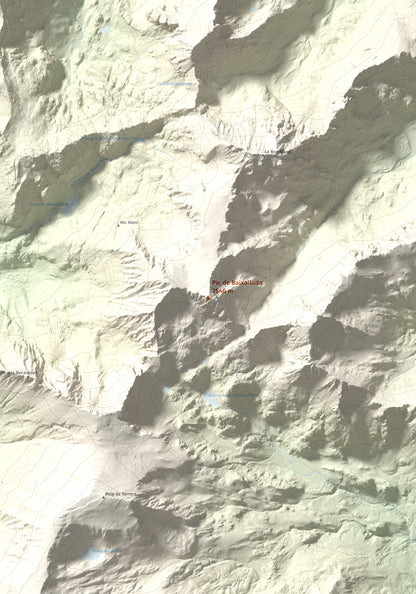 Mapa de relieve de Pic de Baixollada, 2546 m, Capcir, lámina 100 Cims de Trobart. Detalle de la zona central. 70 × 100 cm.