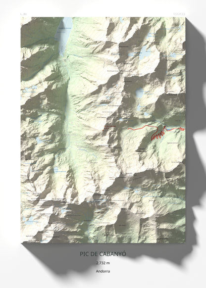 Mapa de relieve de Pic de Cabanyó, 2732 m, Andorra, lámina 100 Cims de Trobart 50 × 70 cm.