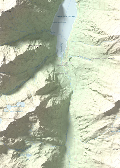 Mapa de relieve de Pic de Cabanyó, 2732 m, Andorra, lámina 100 Cims de Trobart. Detalle de la zona superior izquierda. 50 × 70 cm.