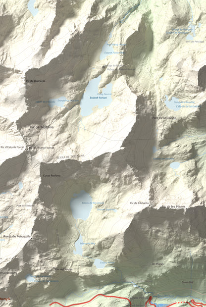 Mapa de relieve de Pic de Cabanyó, 2732 m, Andorra, lámina 100 Cims de Trobart. Detalle de la zona superior derecha. 61 × 91 cm.