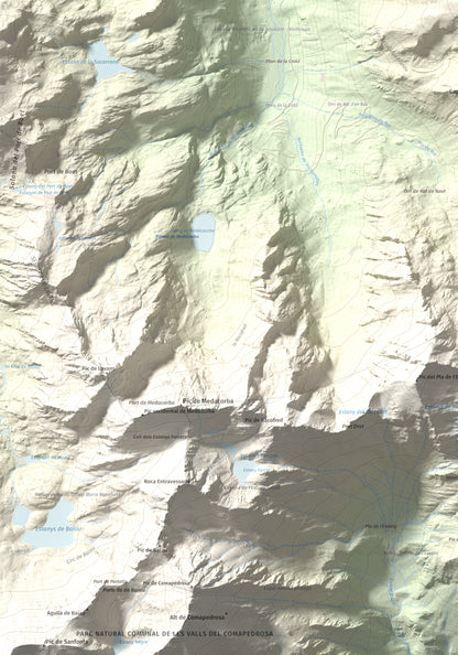 Mapa de relieve de Pic de Cabanyó, 2732 m, Andorra, lámina 100 Cims de Trobart. Detalle de la zona inferior izquierda. 70 × 100 cm.