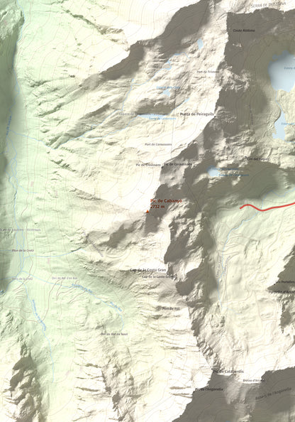 Mapa de relieve de Pic de Cabanyó, 2732 m, Andorra, lámina 100 Cims de Trobart. Detalle de la zona central. 70 × 100 cm.