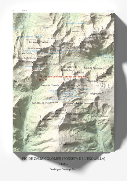 Mapa de relieve de Pic de Calm Colomer (tosseta de l'Esquella), 2869 m, Cerdanya · Cerdanya Nord, lámina 100 Cims de Trobart 21 × 30 cm.