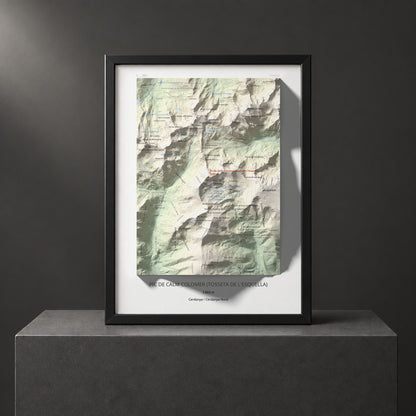 Mapa de relieve de Pic de Calm Colomer (tosseta de l'Esquella), 2869 m, Cerdanya · Cerdanya Nord, lámina 100 Cims de Trobart. Presentación enmarcada. 30 × 40 cm.
