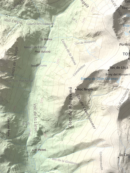 Mapa de relieve de Pic de Calm Colomer (tosseta de l'Esquella), 2869 m, Cerdanya · Cerdanya Nord, lámina 100 Cims de Trobart. Detalle de la zona inferior izquierda. 30 × 40 cm.