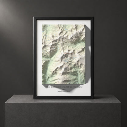 Mapa de relieve de Pic de Calm Colomer (tosseta de l'Esquella), 2869 m, Cerdanya · Cerdanya Nord, lámina 100 Cims de Trobart. Presentación enmarcada. 50 × 70 cm.