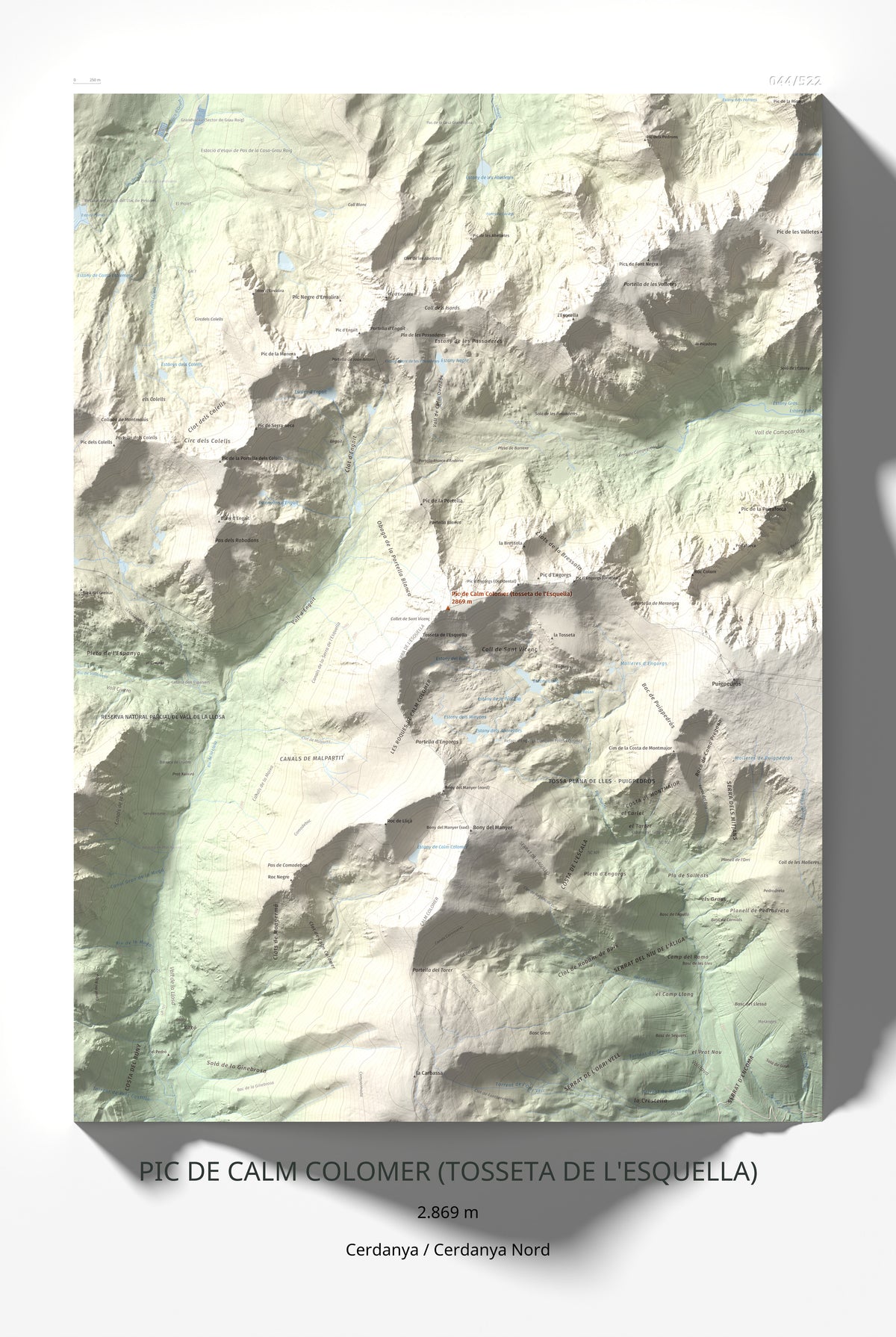 Mapa de relieve de Pic de Calm Colomer (tosseta de l'Esquella), 2869 m, Cerdanya · Cerdanya Nord, lámina 100 Cims de Trobart 61 × 91 cm.