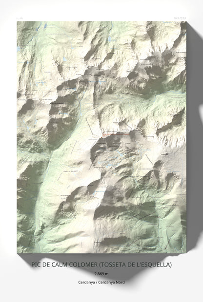 Mapa de relieve de Pic de Calm Colomer (tosseta de l'Esquella), 2869 m, Cerdanya · Cerdanya Nord, lámina 100 Cims de Trobart 61 × 91 cm.