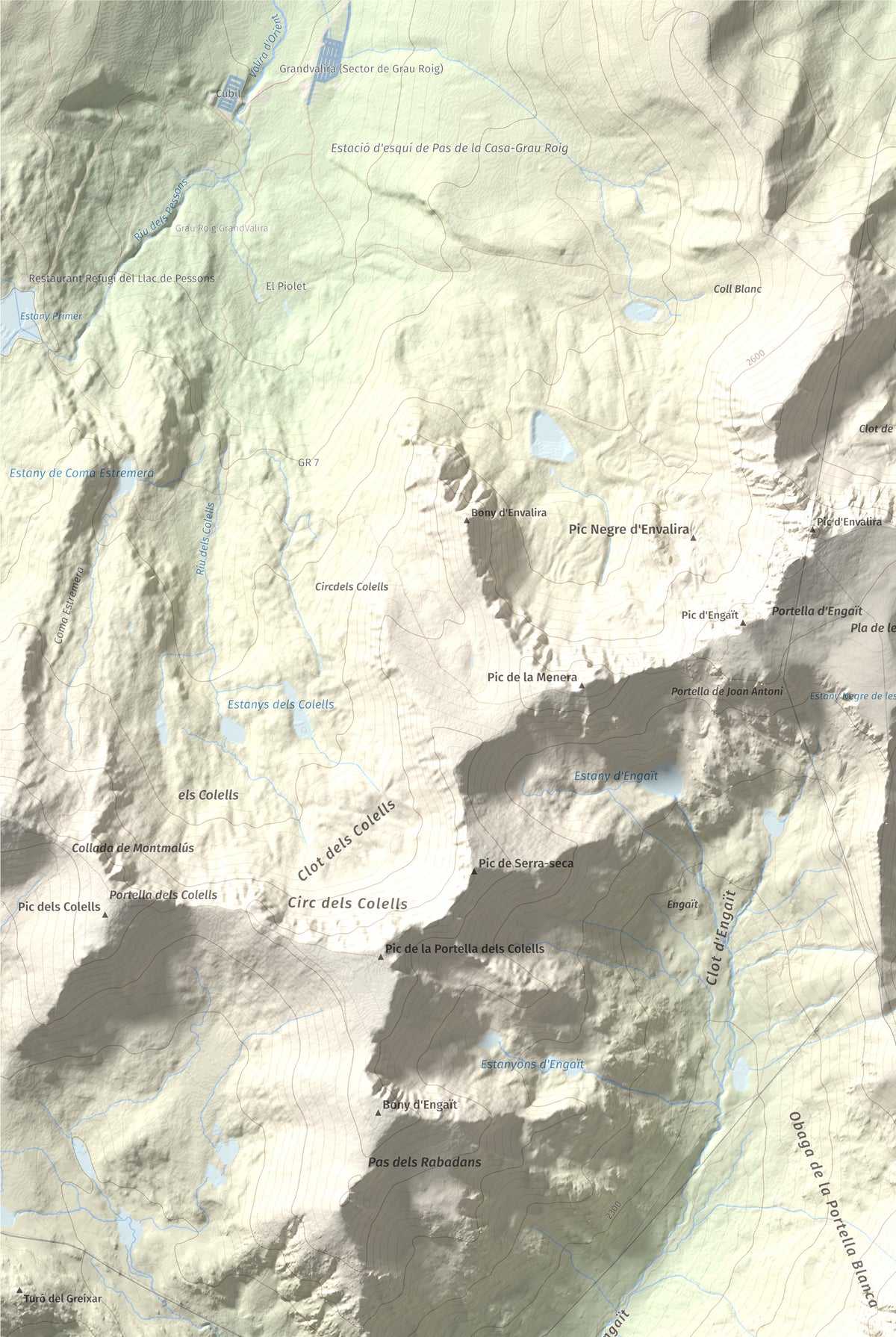 Mapa de relieve de Pic de Calm Colomer (tosseta de l'Esquella), 2869 m, Cerdanya · Cerdanya Nord, lámina 100 Cims de Trobart. Detalle de la zona superior izquierda. 61 × 91 cm.