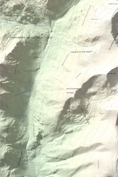 Mapa de relieve de Pic de Calm Colomer (tosseta de l'Esquella), 2869 m, Cerdanya · Cerdanya Nord, lámina 100 Cims de Trobart. Detalle de la zona inferior izquierda. 61 × 91 cm.
