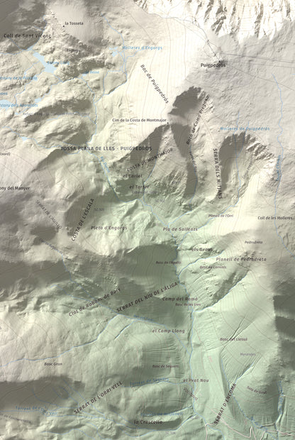Mapa de relieve de Pic de Calm Colomer (tosseta de l'Esquella), 2869 m, Cerdanya · Cerdanya Nord, lámina 100 Cims de Trobart. Detalle de la zona inferior derecha. 61 × 91 cm.