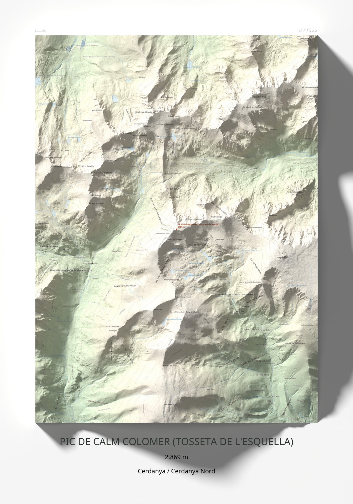 Mapa de relieve de Pic de Calm Colomer (tosseta de l'Esquella), 2869 m, Cerdanya · Cerdanya Nord, lámina 100 Cims de Trobart 70 × 100 cm.