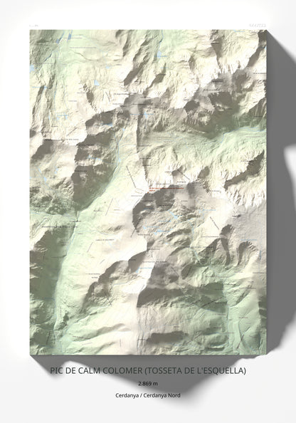Mapa de relieve de Pic de Calm Colomer (tosseta de l'Esquella), 2869 m, Cerdanya · Cerdanya Nord, lámina 100 Cims de Trobart 70 × 100 cm.