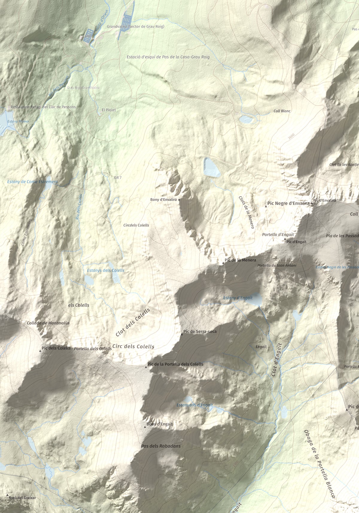 Mapa de relieve de Pic de Calm Colomer (tosseta de l'Esquella), 2869 m, Cerdanya · Cerdanya Nord, lámina 100 Cims de Trobart. Detalle de la zona superior izquierda. 70 × 100 cm.
