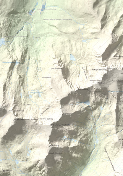 Mapa de relieve de Pic de Calm Colomer (tosseta de l'Esquella), 2869 m, Cerdanya · Cerdanya Nord, lámina 100 Cims de Trobart. Detalle de la zona superior izquierda. 70 × 100 cm.