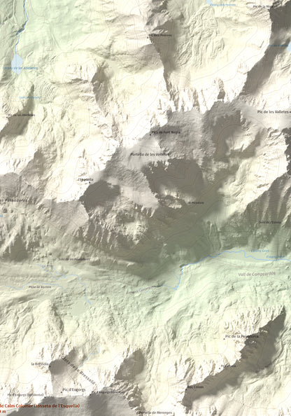 Mapa de relieve de Pic de Calm Colomer (tosseta de l'Esquella), 2869 m, Cerdanya · Cerdanya Nord, lámina 100 Cims de Trobart. Detalle de la zona superior derecha. 70 × 100 cm.