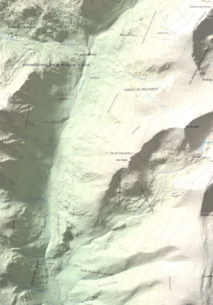Mapa de relieve de Pic de Calm Colomer (tosseta de l'Esquella), 2869 m, Cerdanya · Cerdanya Nord, lámina 100 Cims de Trobart. Detalle de la zona inferior izquierda. 70 × 100 cm.