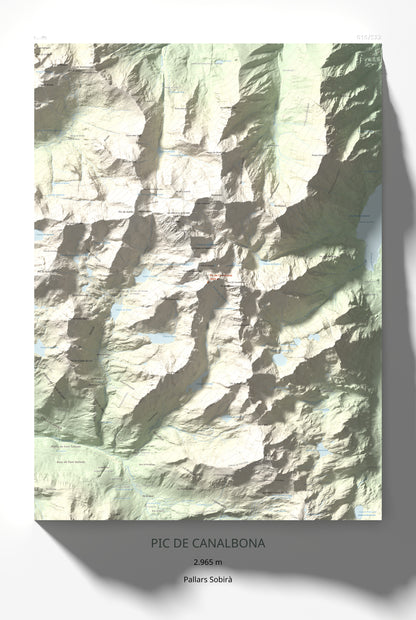 Mapa de relieve de Pic de Canalbona, 2965 m, Pallars Sobirà, lámina 100 Cims de Trobart 61 × 91 cm.